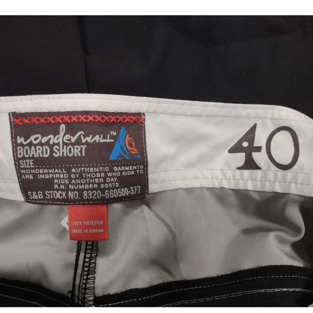 Wonderwall Board Shorts Mens 40 Swim‎ Trunks Black Gray NWT Drawstring Waist
